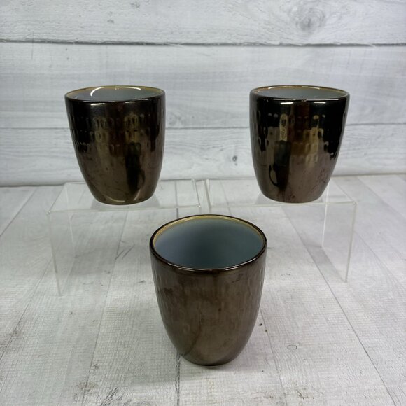 Food Network ANGELICA Light Blue Bronze Metallic 16oz Stoneware Cups Mugs Set 3 - Picture 3 of 16
